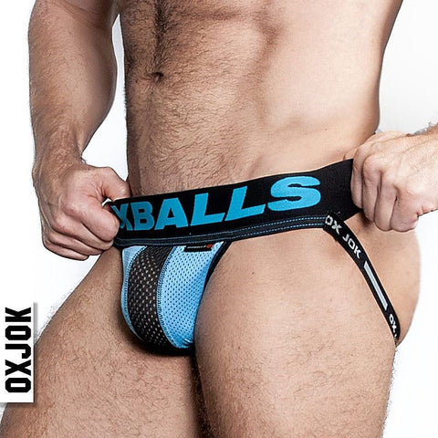 OxBalls Airmesh Swagger Male Jockstrap Sky Blue with JOKFIT Cockring - Jocks and G-Strings