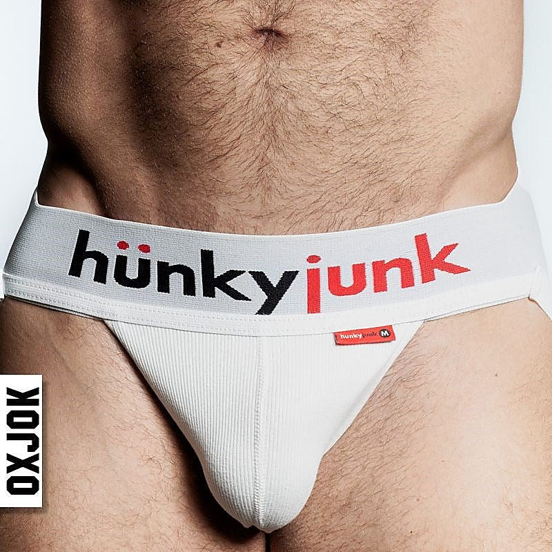 OxBalls Hunker Slider Strap Mens Jock White Snow with Self Centering Pouch - Jocks and G-Strings