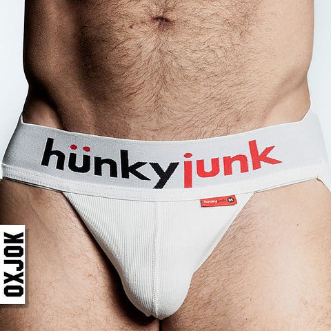 OxBalls Hunker Slider Strap Mens Jock White Snow with Self Centering Pouch - Jocks and G-Strings