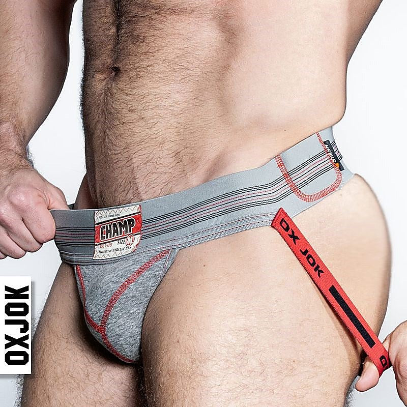 OxBalls Champ Vintage Male Jockstrap Gray Heather with Y Cut Pouch Enhancement - Jocks and G-Strings