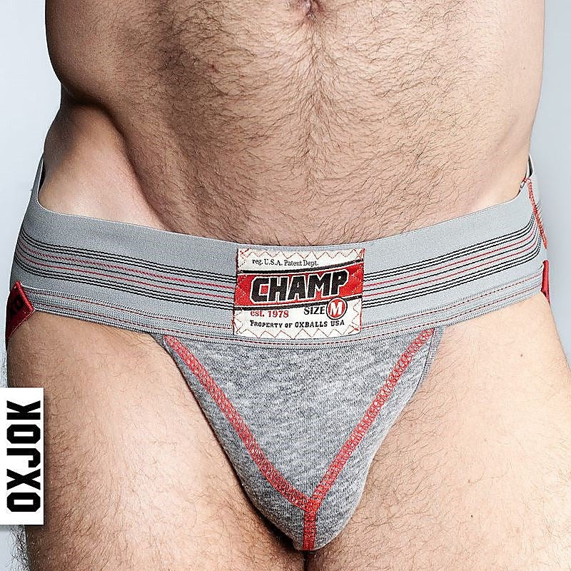 OxBalls Champ Vintage Male Jockstrap Gray Heather with Y Cut Pouch Enhancement - Jocks and G-Strings