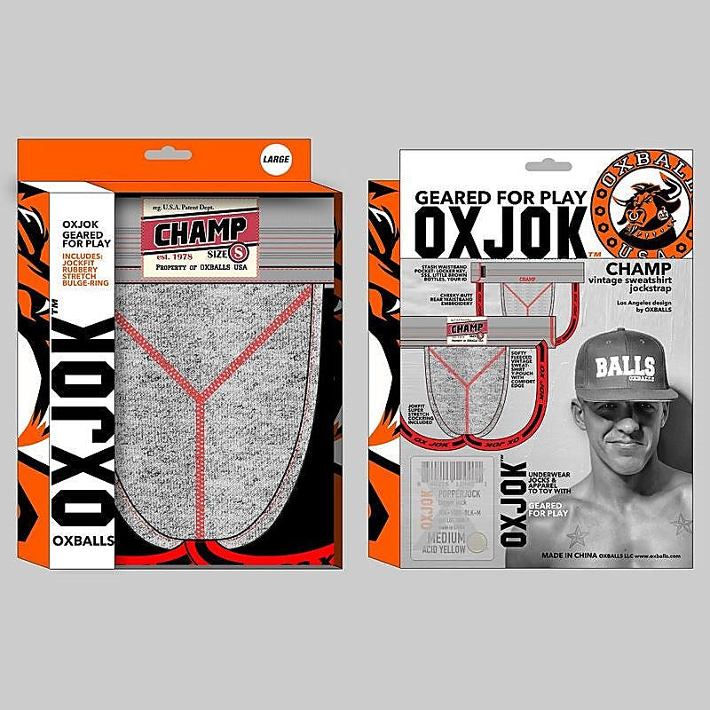 OxBalls Champ Vintage Male Jockstrap Gray Heather with Y Cut Pouch Enhancement - Jocks and G-Strings