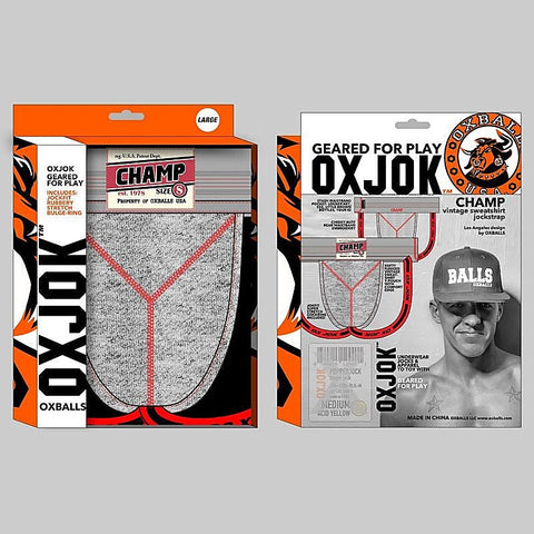 OxBalls Champ Vintage Male Jockstrap Gray Heather with Y Cut Pouch Enhancement - Jocks and G-Strings