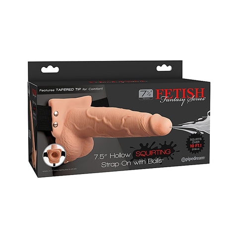 Fetish Fantasy 7.5 Inch Hollow Squirting Strap-On with Balls - Strap On Sextoys