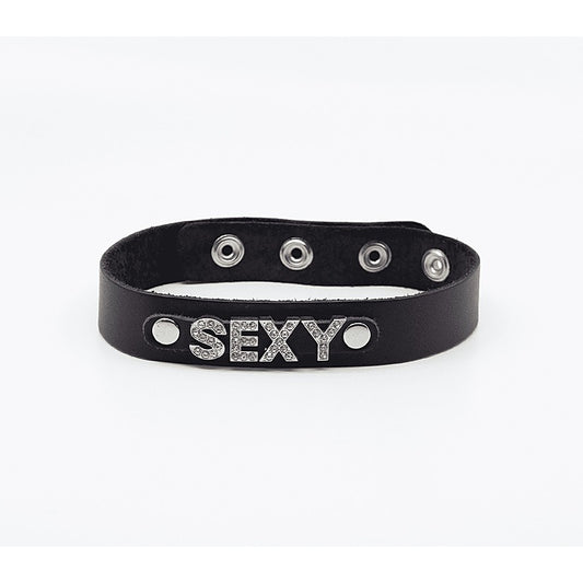 Diamante Sexy Word BDSM Collar by Love In Leather - Collars and Leads