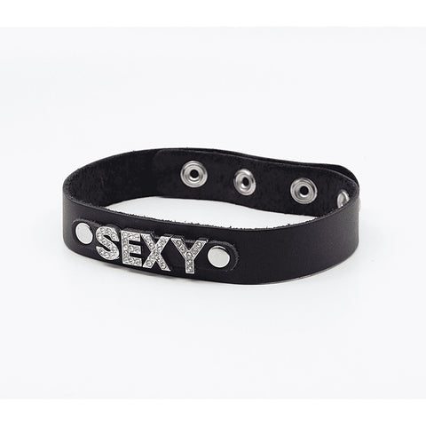 Diamante Sexy Word BDSM Collar by Love In Leather - Collars and Leads