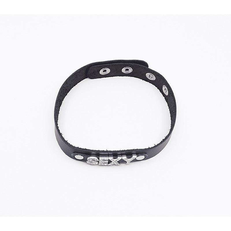 Diamante Sexy Word BDSM Collar by Love In Leather - Collars and Leads