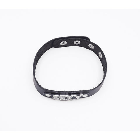 Diamante Sexy Word BDSM Collar by Love In Leather - Collars and Leads