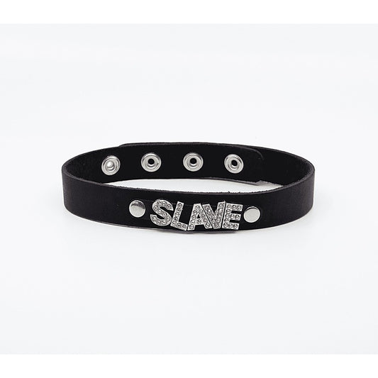 Diamante Slave Word BDSM Collar by Love In Leather - Collars and Leads