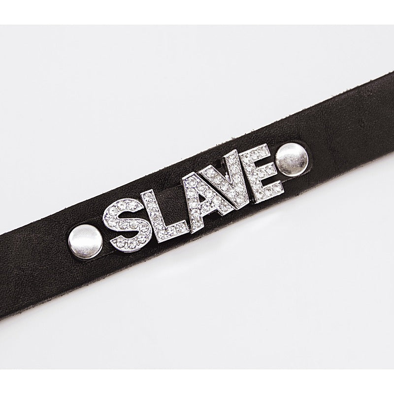 Diamante Slave Word BDSM Collar by Love In Leather - Collars and Leads