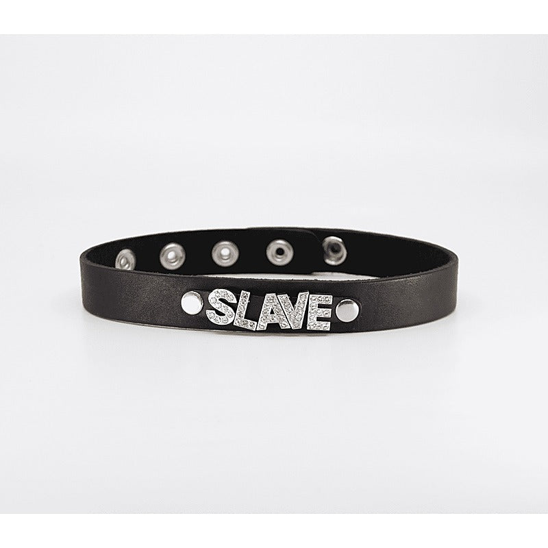 Diamante Slave Word BDSM Collar by Love In Leather - Collars and Leads