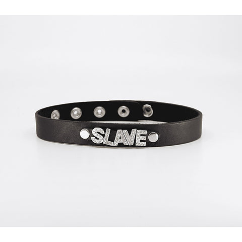 Diamante Slave Word BDSM Collar by Love In Leather - Collars and Leads
