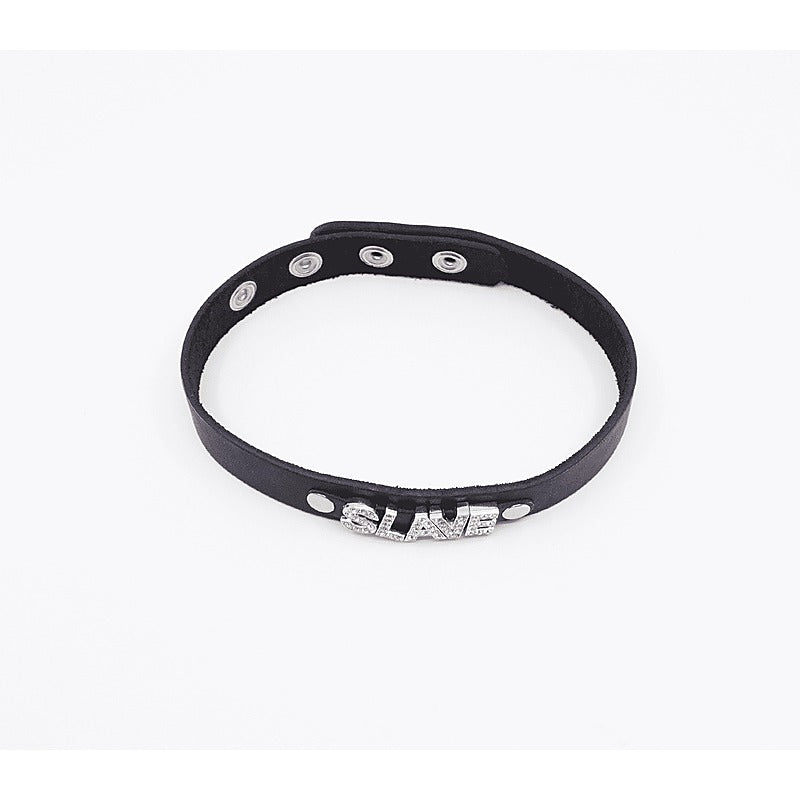 Diamante Slave Word BDSM Collar by Love In Leather - Collars and Leads
