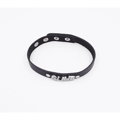 Diamante Slave Word BDSM Collar by Love In Leather - Collars and Leads