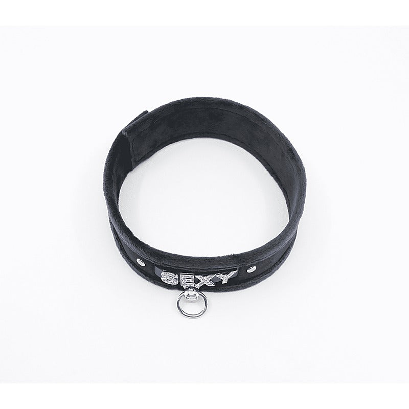 Diamante Sexy Fluffy Bondage Collar by Love In Leather - Collars and Leads