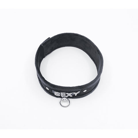 Diamante Sexy Fluffy Bondage Collar by Love In Leather - Collars and Leads