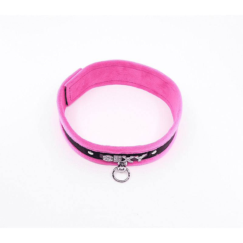 Diamante Sexy Fluffy Bondage Collar by Love In Leather - Collars and Leads