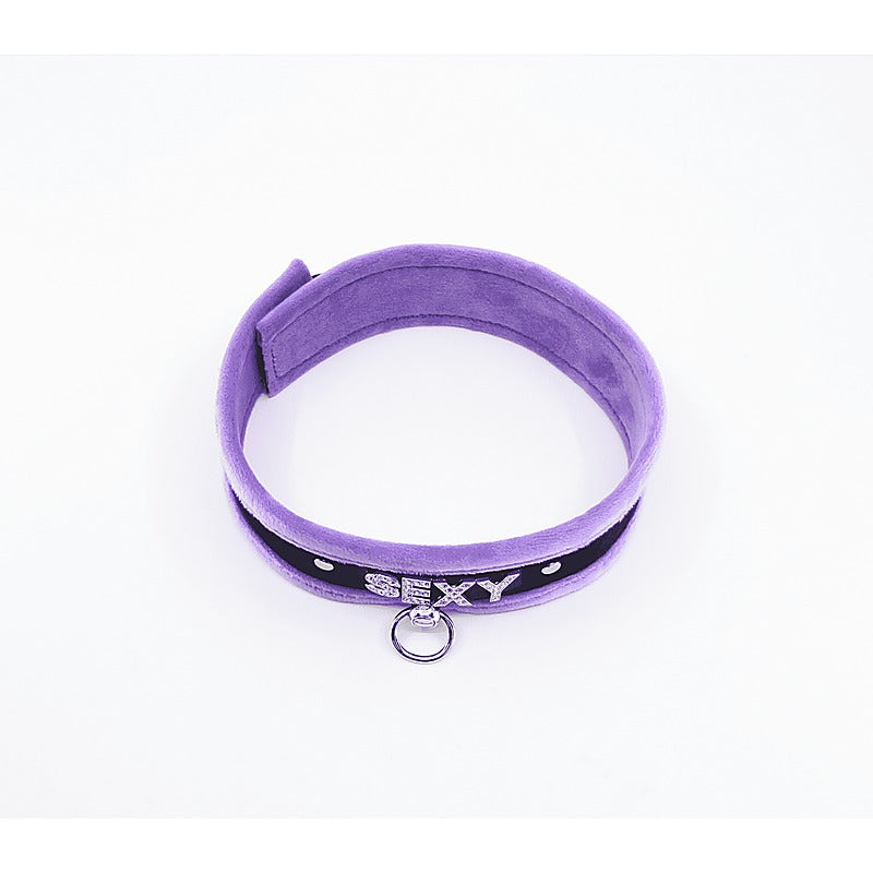 Diamante Sexy Fluffy Bondage Collar by Love In Leather - Collars and Leads