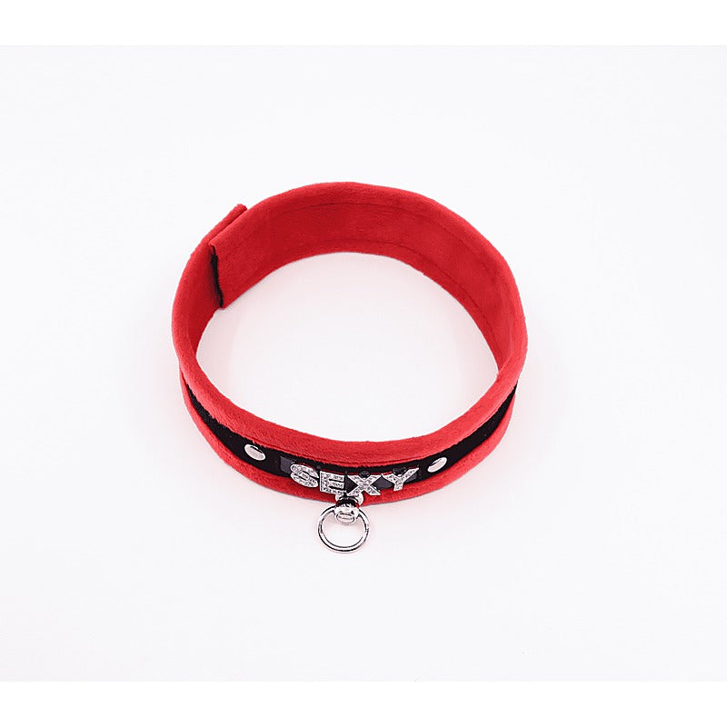 Diamante Sexy Fluffy Bondage Collar by Love In Leather - Collars and Leads