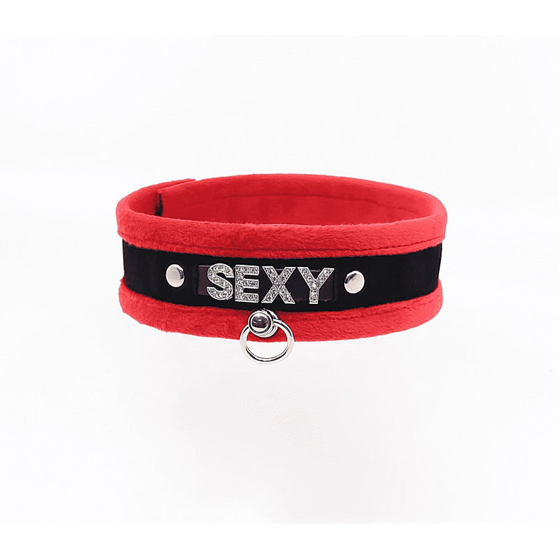 Diamante Sexy Fluffy Bondage Collar by Love In Leather - Collars and Leads