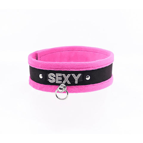 Diamante Sexy Fluffy Bondage Collar by Love In Leather - Collars and Leads