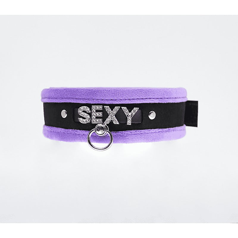 Diamante Sexy Fluffy Bondage Collar by Love In Leather - Collars and Leads