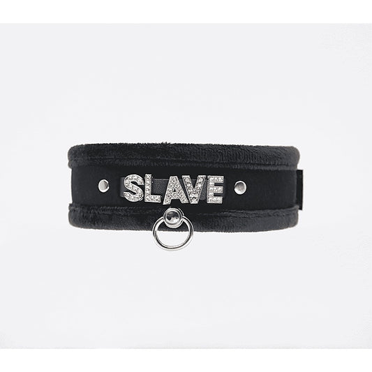 Diamante Slave Fluffy Fetish Collar by Love In Leather - Collars and Leads