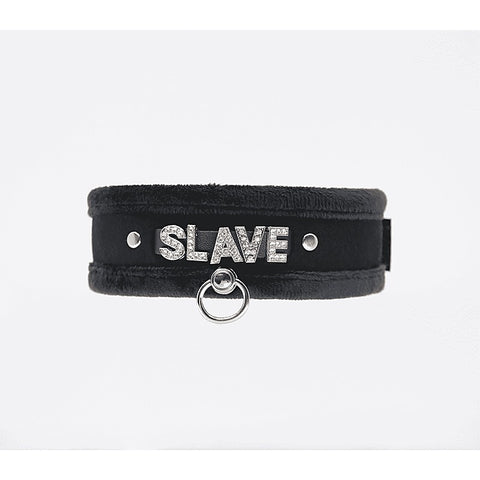 Diamante Slave Fluffy Fetish Collar by Love In Leather - Collars and Leads