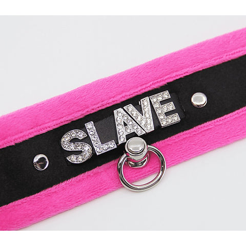 Diamante Slave Fluffy Fetish Collar by Love In Leather - Collars and Leads