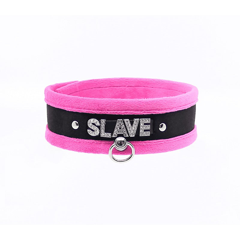 Diamante Slave Fluffy Fetish Collar by Love In Leather - Collars and Leads