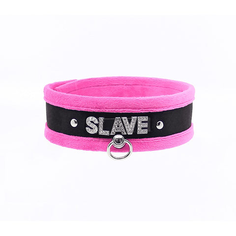 Diamante Slave Fluffy Fetish Collar by Love In Leather - Collars and Leads