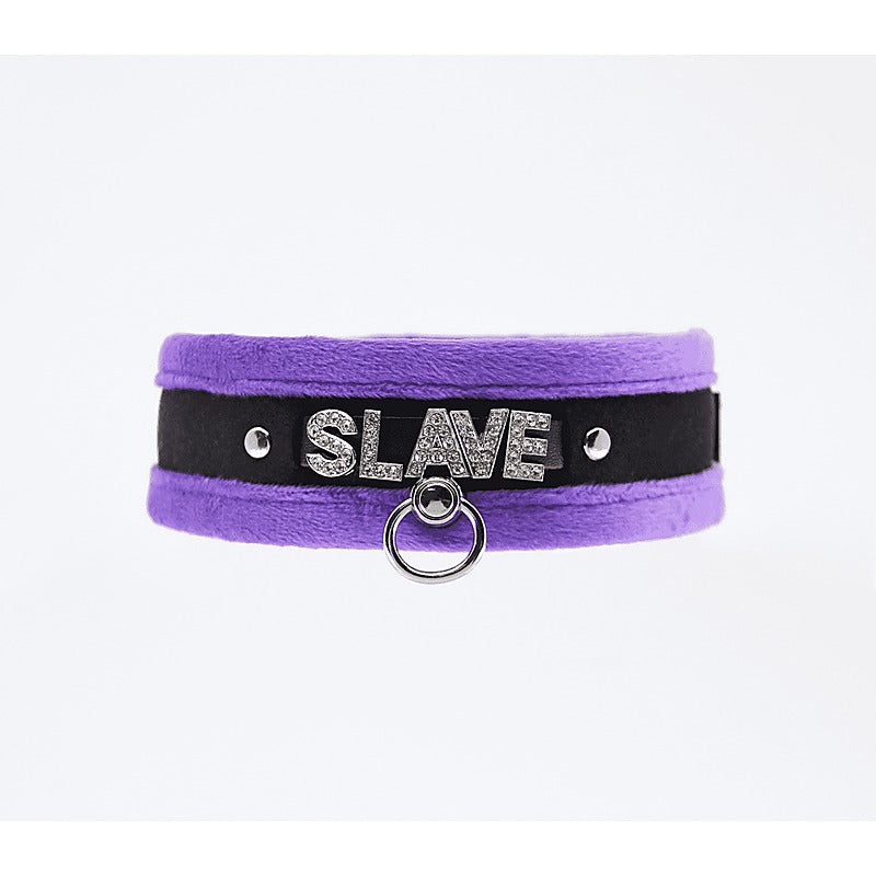 Diamante Slave Fluffy Fetish Collar by Love In Leather - Collars and Leads