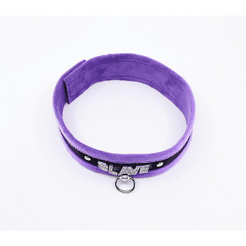 Diamante Slave Fluffy Fetish Collar by Love In Leather - Collars and Leads