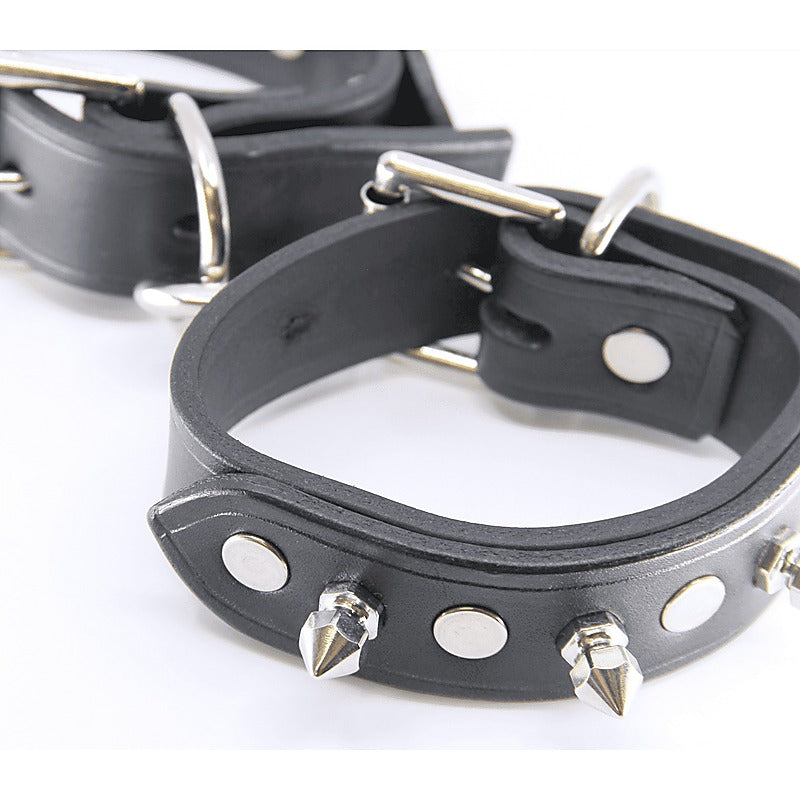 Spiked Leather Bondage Wrist Cuffs by Love In Leather - Cuffs And Restraints