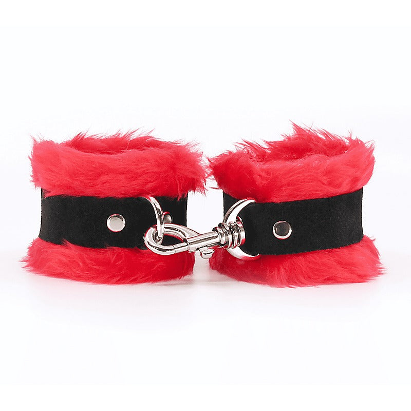 Fluffy Cuffs with Suede Leather Strap by Love In Leather - Cuffs And Restraints