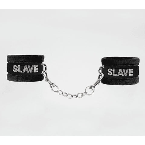 Fluffy Diamante SLAVE Hand Cuffs by Love In Leather - Cuffs And Restraints
