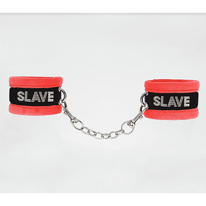 Fluffy Diamante SLAVE Hand Cuffs by Love In Leather - Cuffs And Restraints