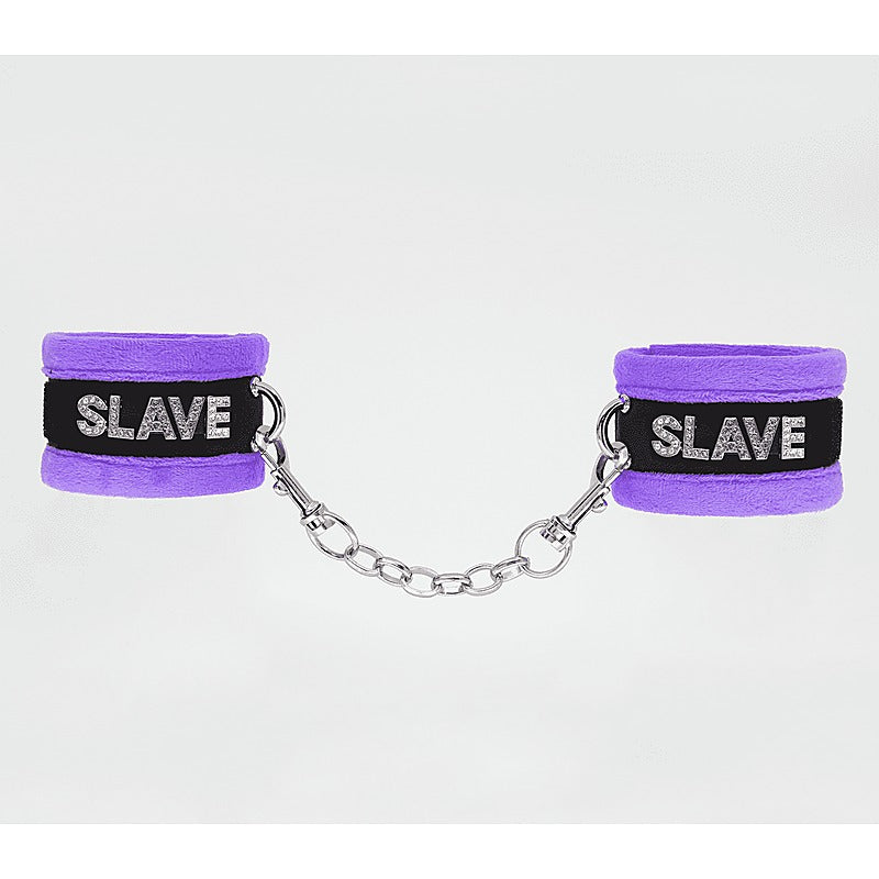 Fluffy Diamante SLAVE Hand Cuffs by Love In Leather - Cuffs And Restraints