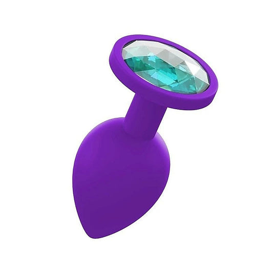 Premium Silicone Anal Plug With Gem Purple - Butt Plugs