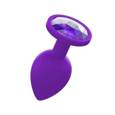 Premium Silicone Anal Plug With Gem Purple - Butt Plugs