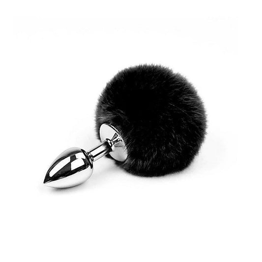 Faux Fur Bunny Tail Butt Plug Black by Love In Leather - Butt Plugs