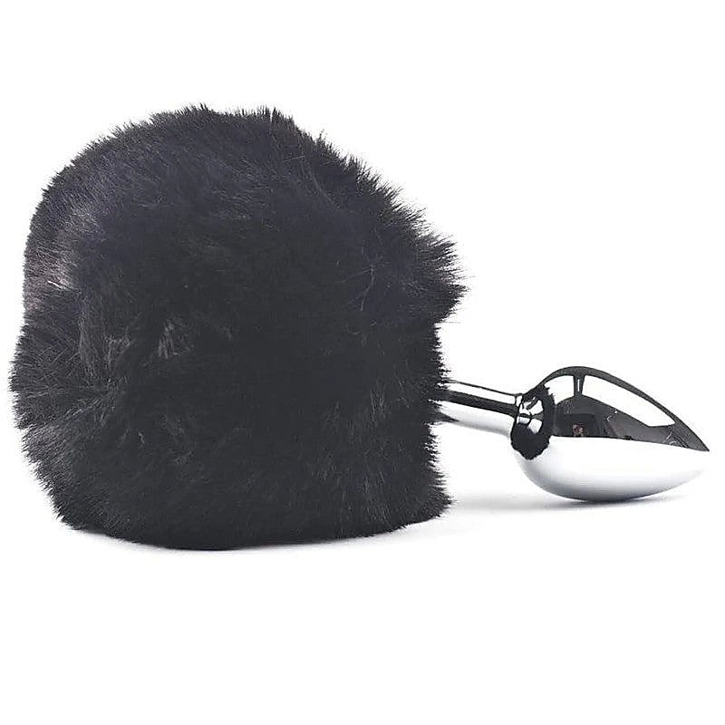 Faux Fur Bunny Tail Butt Plug Black by Love In Leather - Butt Plugs