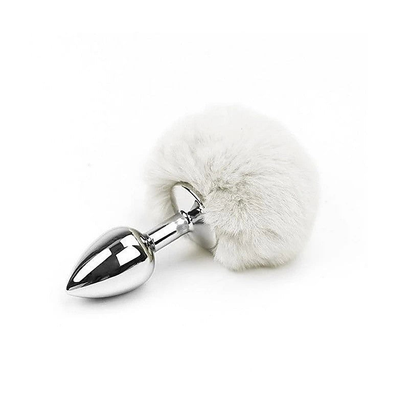 Faux Fur Bunny Tail Anal Plug White by Love In Leather - Butt Plugs