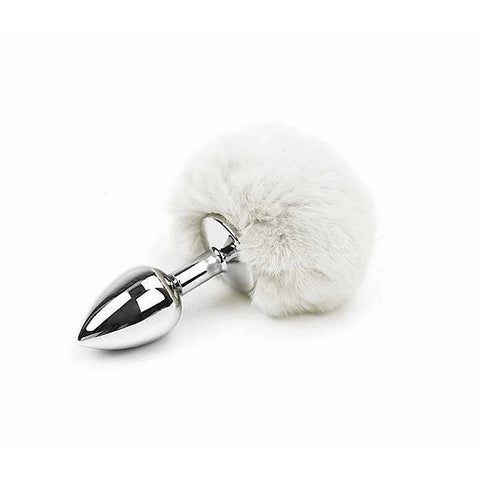 Faux Fur Bunny Tail Anal Plug White by Love In Leather - Butt Plugs