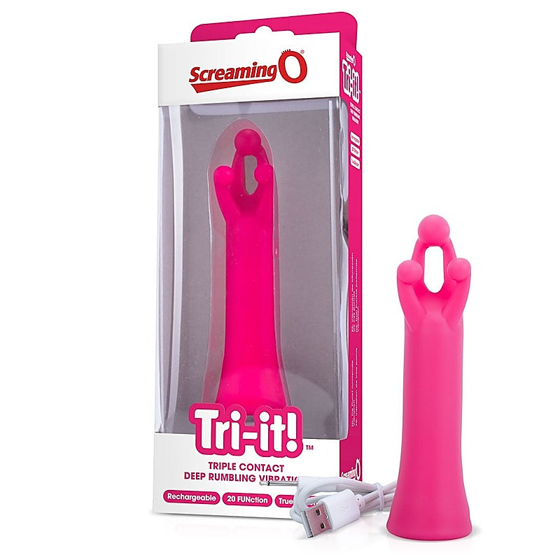 Screaming O Singles Charged Tri It Pink Single Vibrator with Triple Stimulation - Personal Massagers