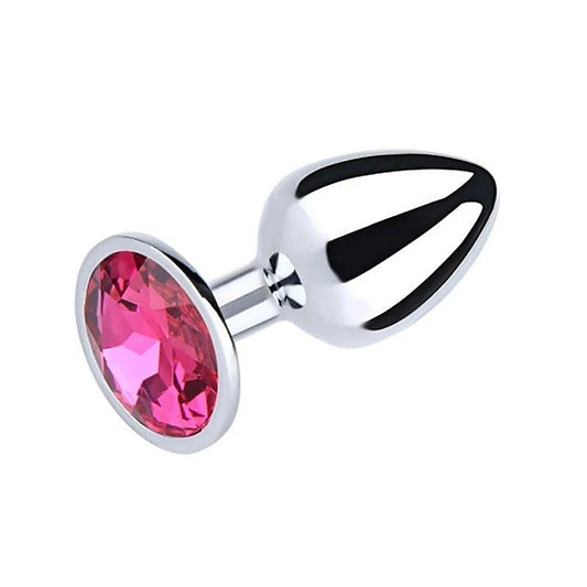 Metal Anal Plug With Round Gem Pink by Love In Leather - Butt Plugs