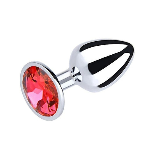 Metal Anal Plug With Round Gem Red by Love In Leather - Butt Plugs