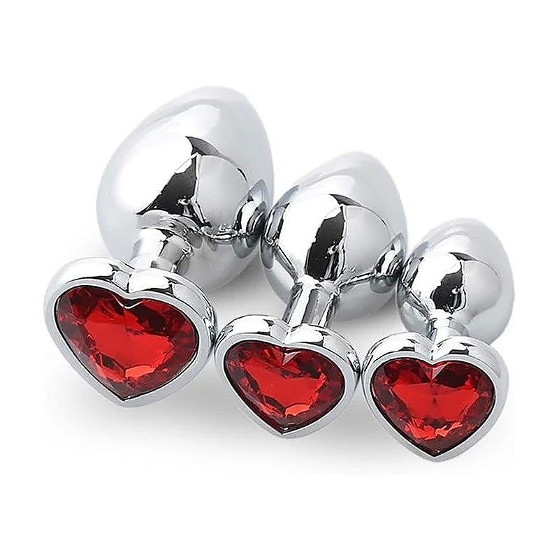 Metal Anal Plug With Round Gem Red by Love In Leather - Butt Plugs