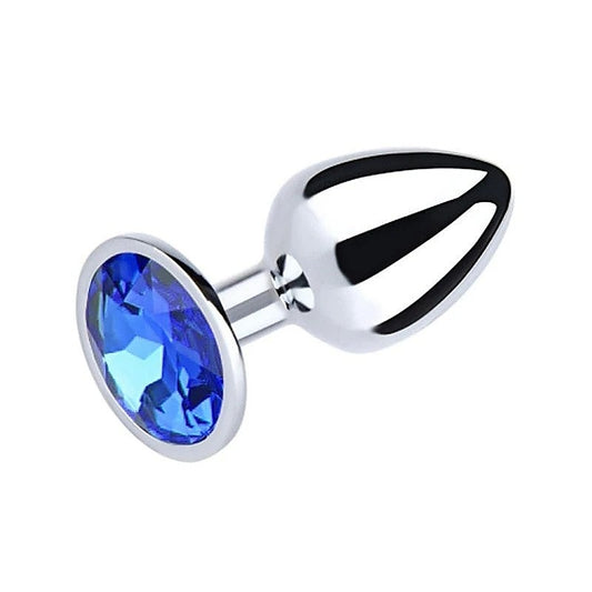 Metal Butt Plug With Round Gem Blue by Love In Leather - Butt Plugs