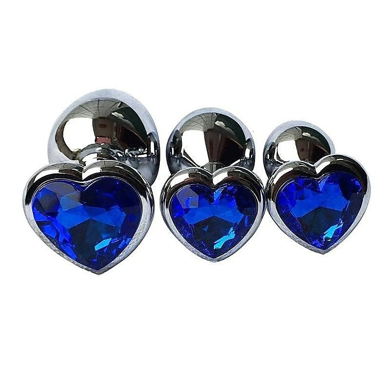 Metal Butt Plug With Round Gem Blue by Love In Leather - Butt Plugs